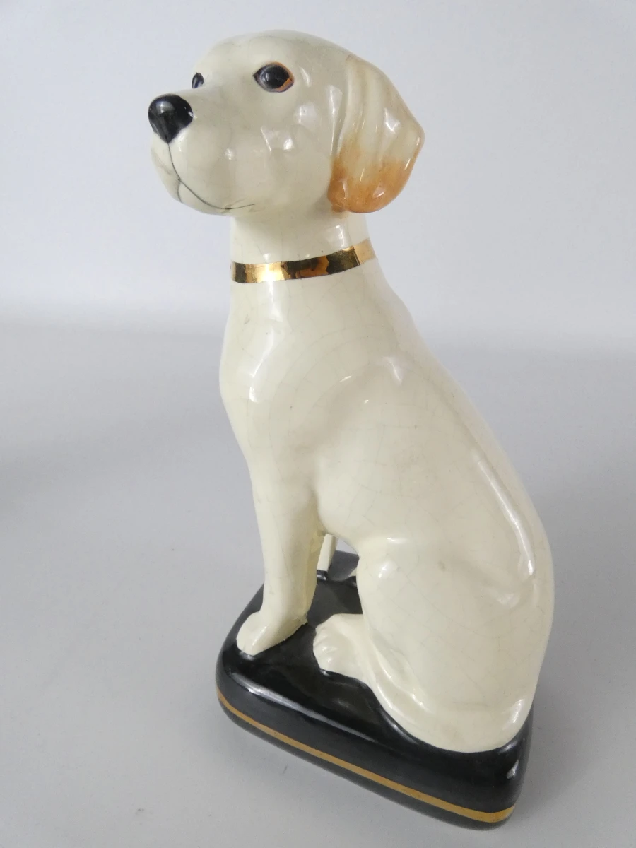 Set van 2 keramische hondbeeldjes met gouden halsband - foto 2