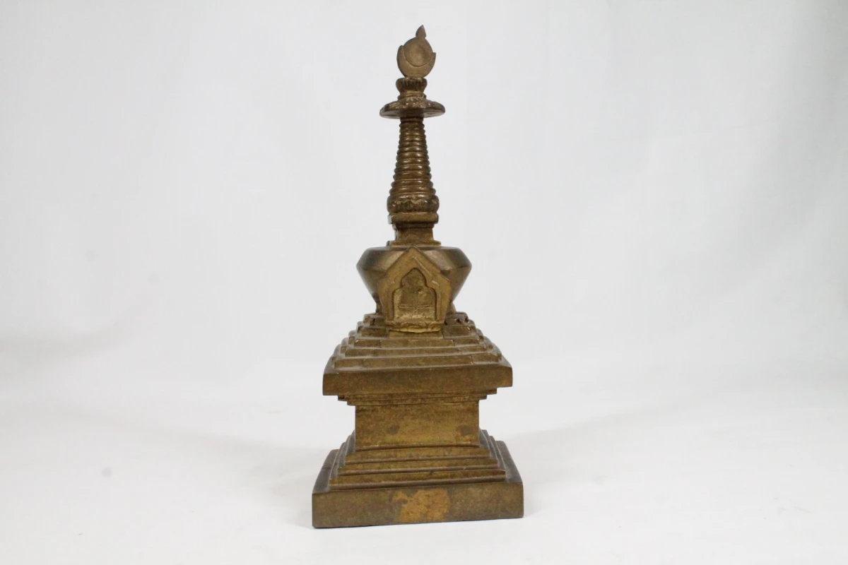 Decoratieve bronzen Tibetaans-boeddhistische miniatuur stoepa - foto 6
