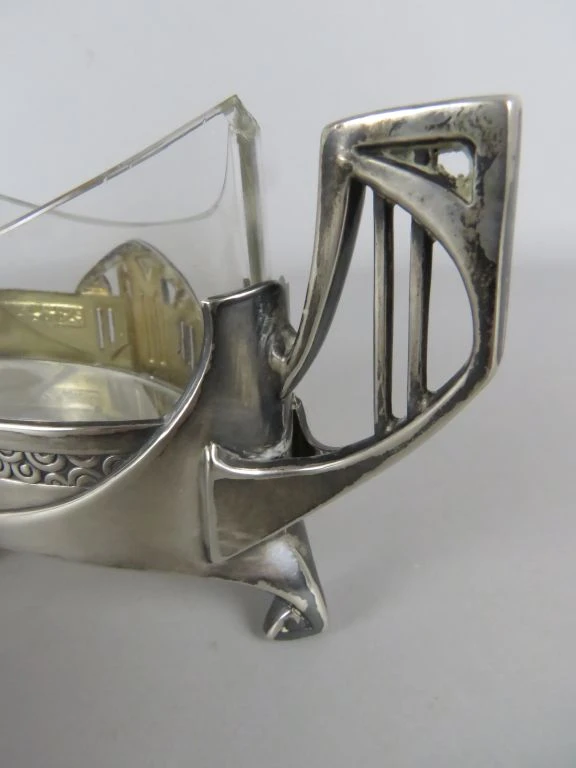 Art Nouveau/Jugendstil Schaal met Glazen Binnenbak - foto 3