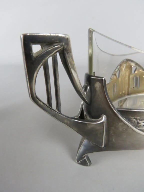 Art Nouveau/Jugendstil Schaal met Glazen Binnenbak - foto 7