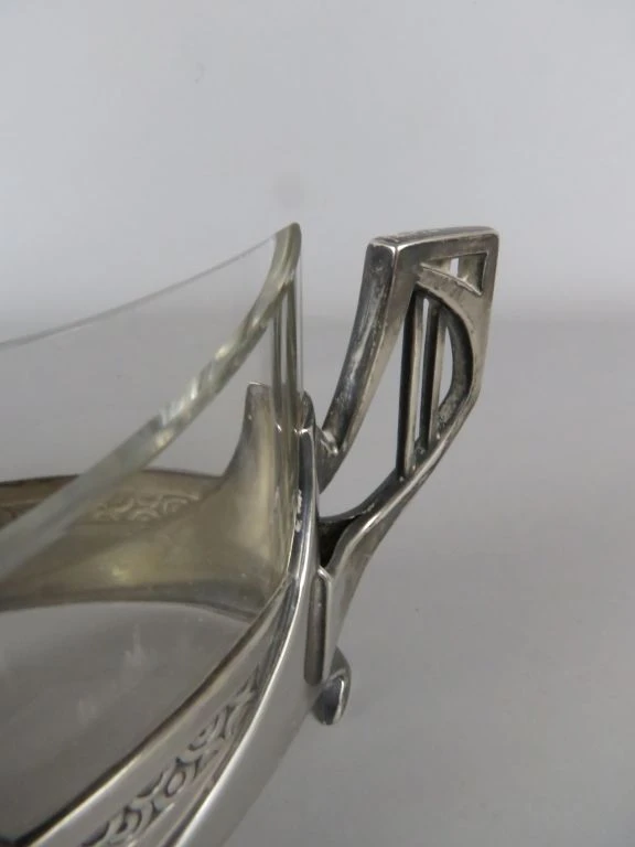Art Nouveau/Jugendstil Schaal met Glazen Binnenbak - foto 9