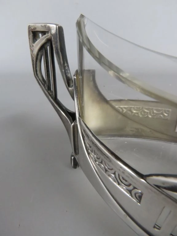 Art Nouveau/Jugendstil Schaal met Glazen Binnenbak - foto 10