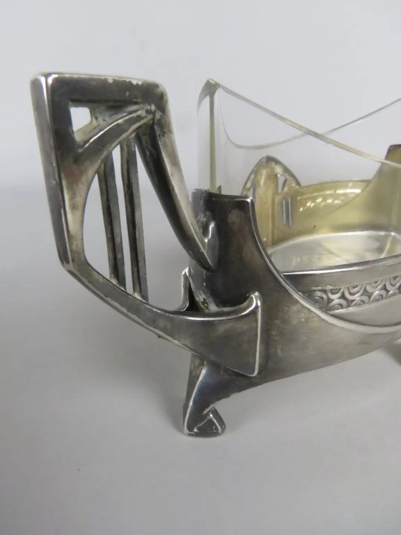 Art Nouveau/Jugendstil Schaal met Glazen Binnenbak - foto 2