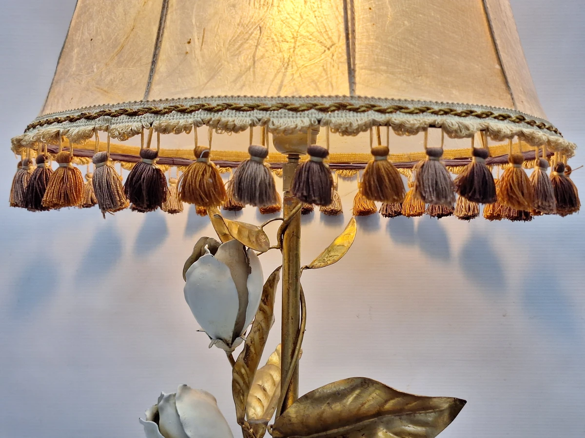 XL vintage Italiaanse Toleware bloemenlamp - Florentijnse Hollywood Regency, jaren ’50/’60 - foto 4