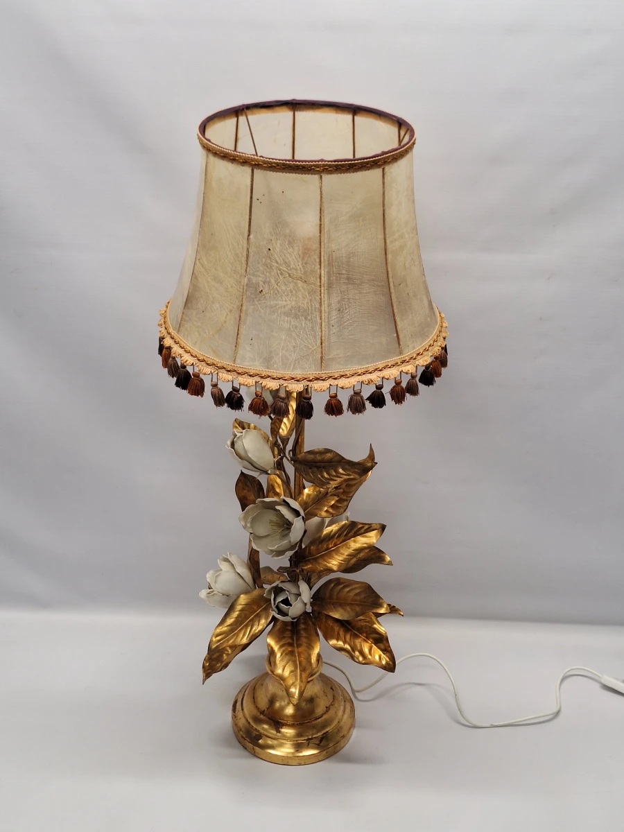XL vintage Italiaanse Toleware bloemenlamp - Florentijnse Hollywood Regency, jaren ’50/’60 - foto 13