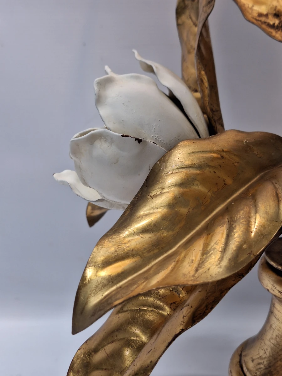XL vintage Italiaanse Toleware bloemenlamp - Florentijnse Hollywood Regency, jaren ’50/’60 - foto 6