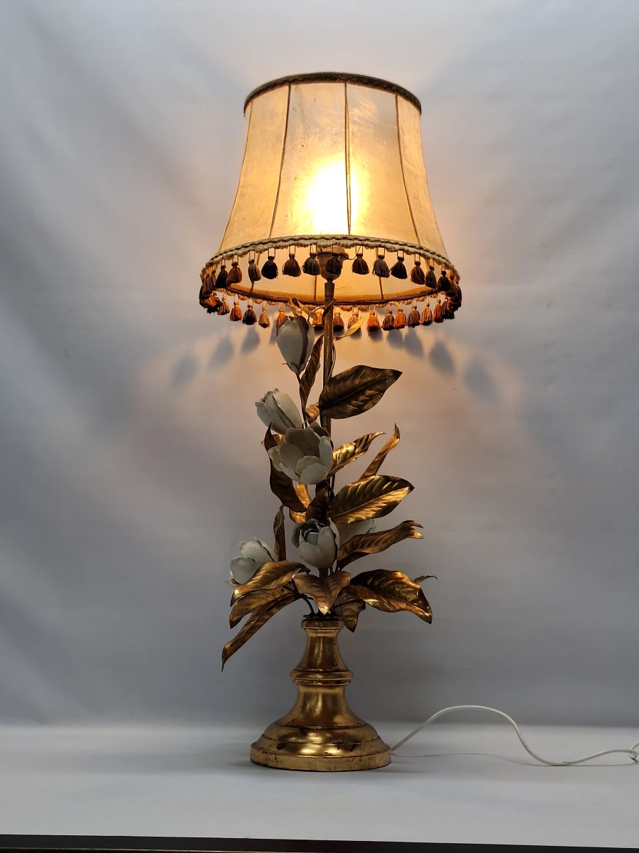 XL vintage Italiaanse Toleware bloemenlamp - Florentijnse Hollywood Regency, jaren ’50/’60 - foto 2