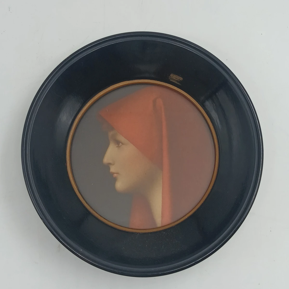 Set van 2 ronde vintage portret schilderijtjes in lijst - foto 3