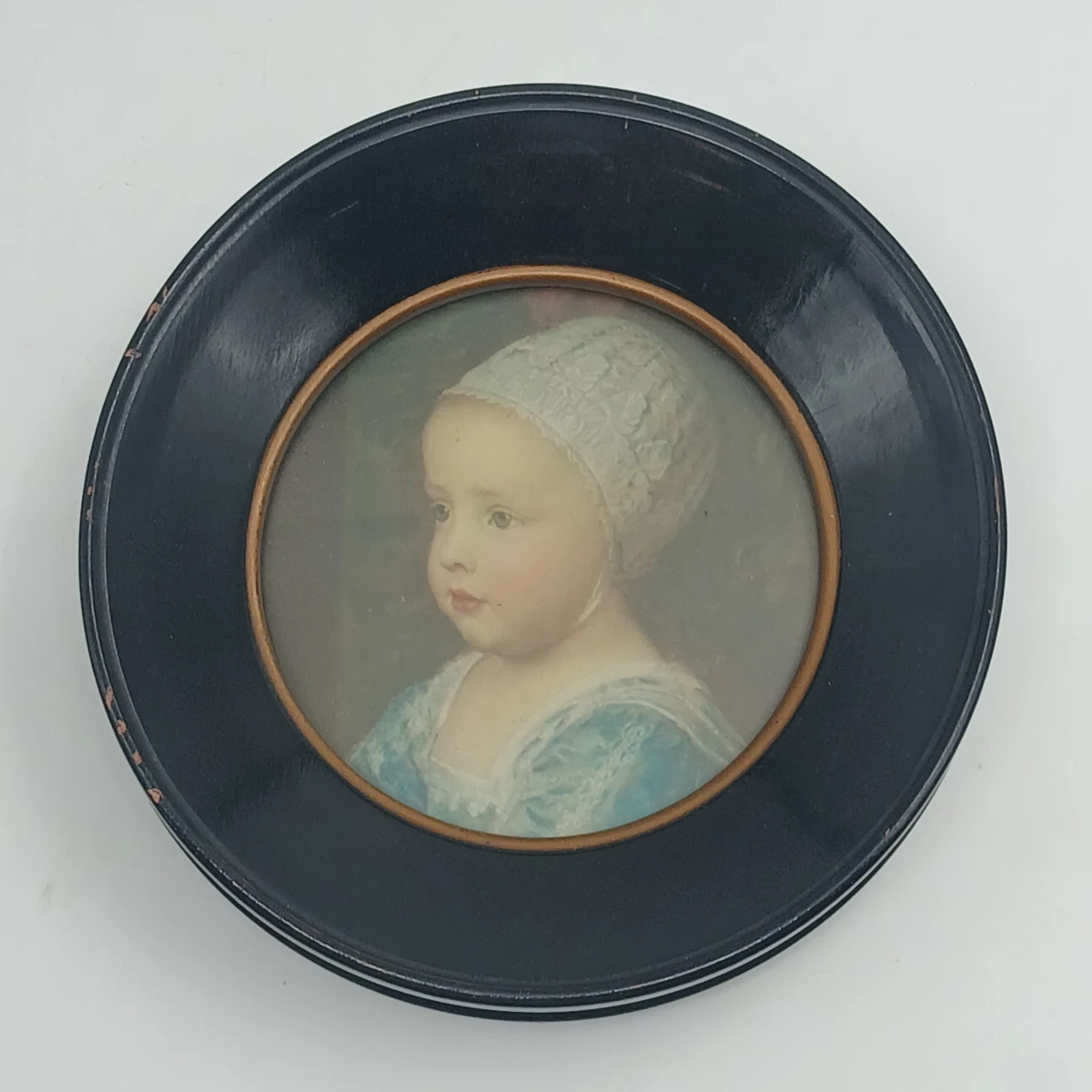 Set van 2 ronde vintage portret schilderijtjes in lijst - foto 8