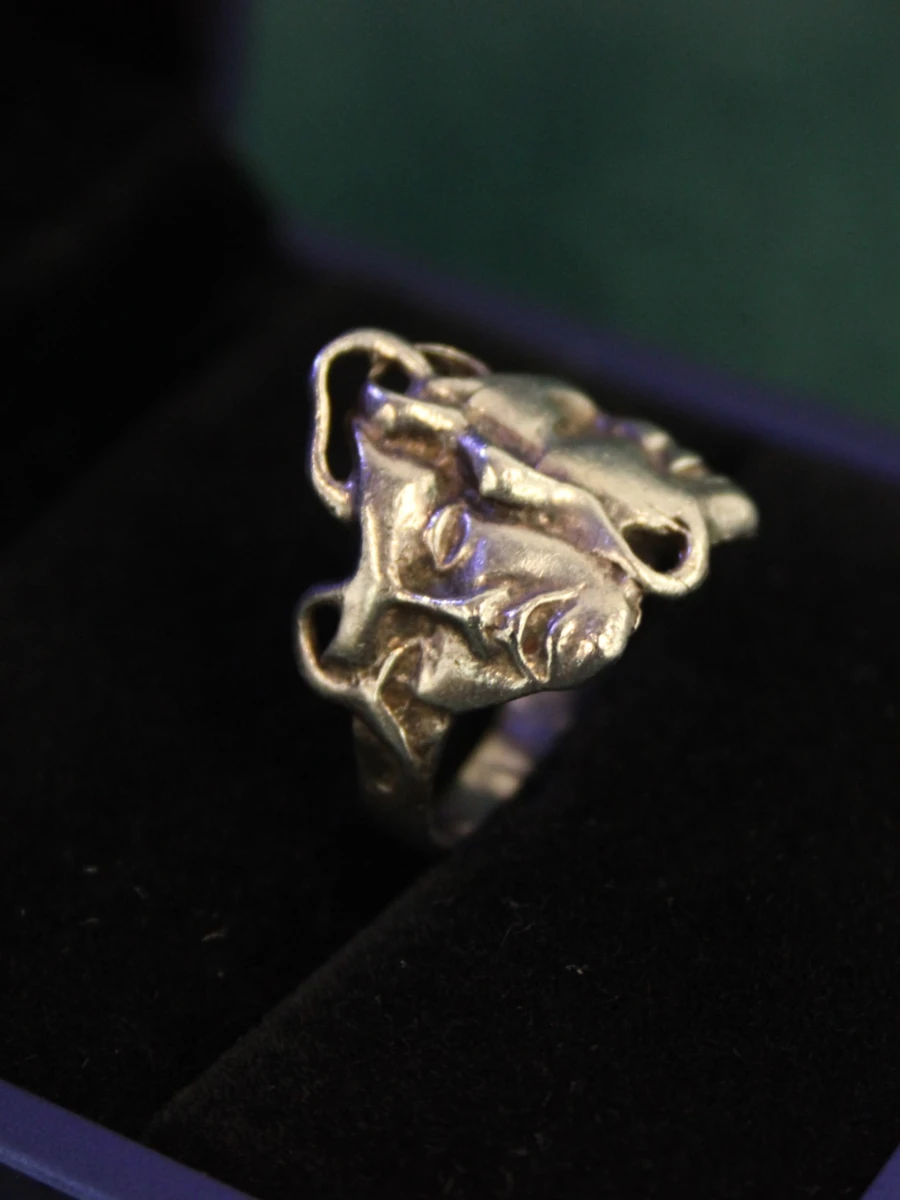 Vintage sterling zilveren ring met theatermaskers – Komedie & Tragedie - foto 2