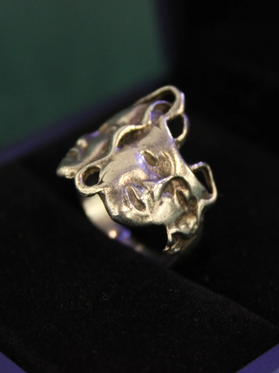 Vintage sterling zilveren ring met theatermaskers – Komedie & Tragedie - foto 3
