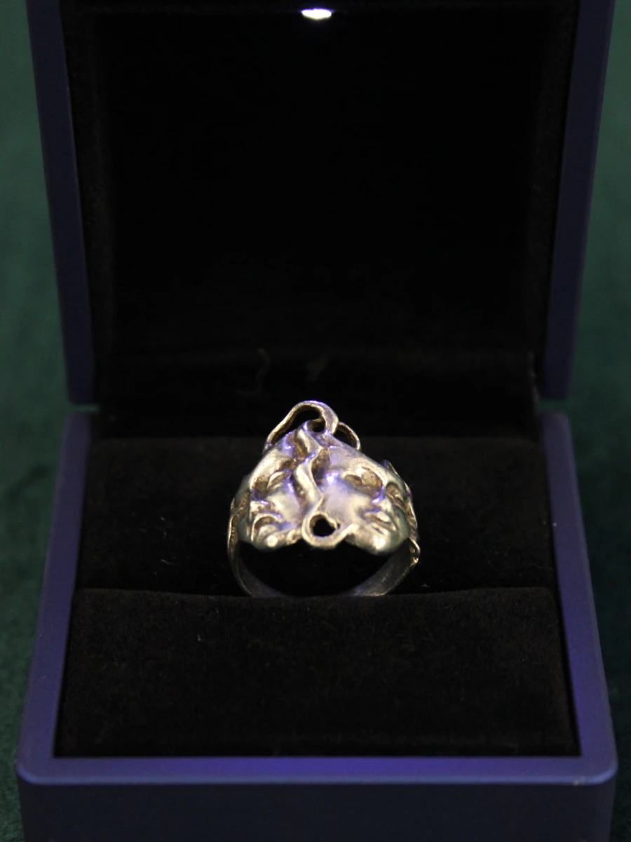 Vintage sterling zilveren ring met theatermaskers – Komedie & Tragedie - foto 5