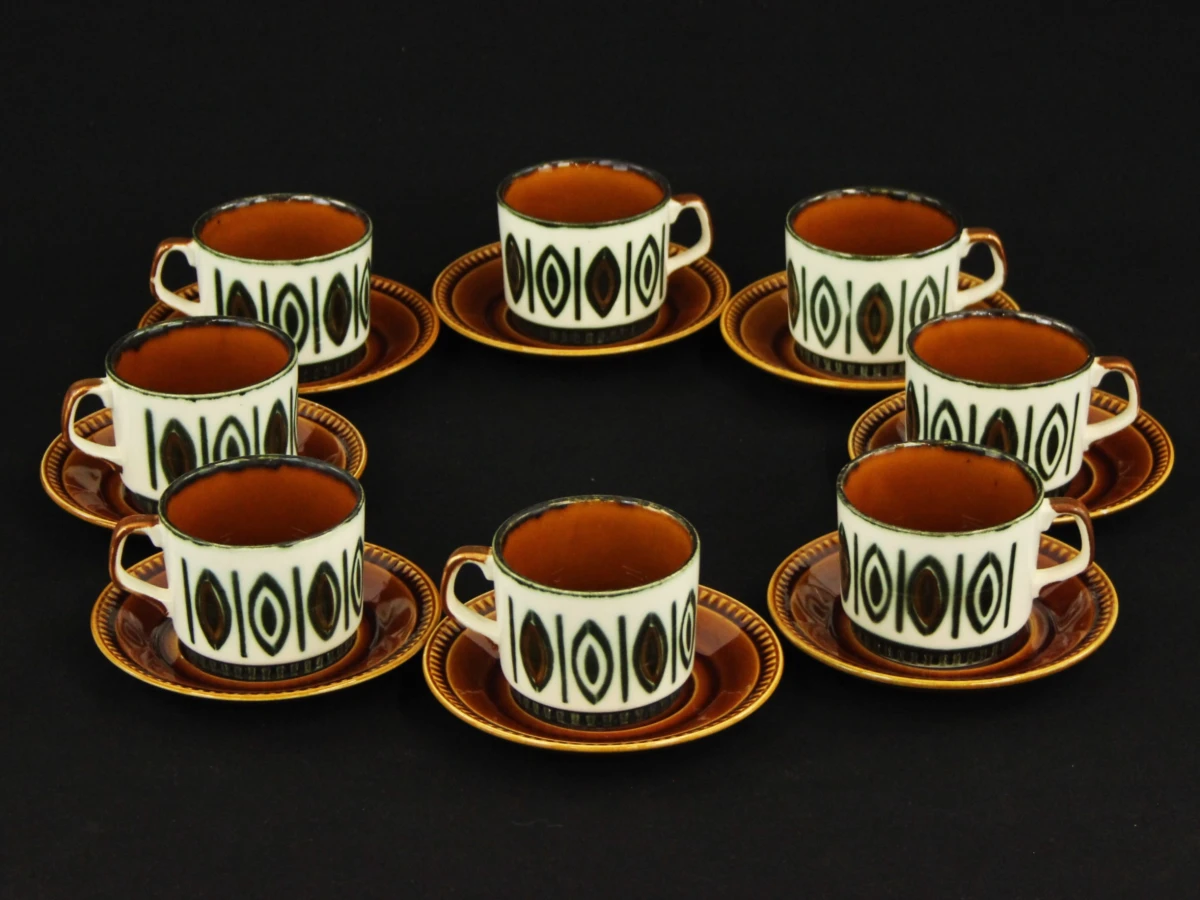 Boch La Louviére vintage koffieservies voor 8 personen in Kimono decor jaren 60/70 - foto 2