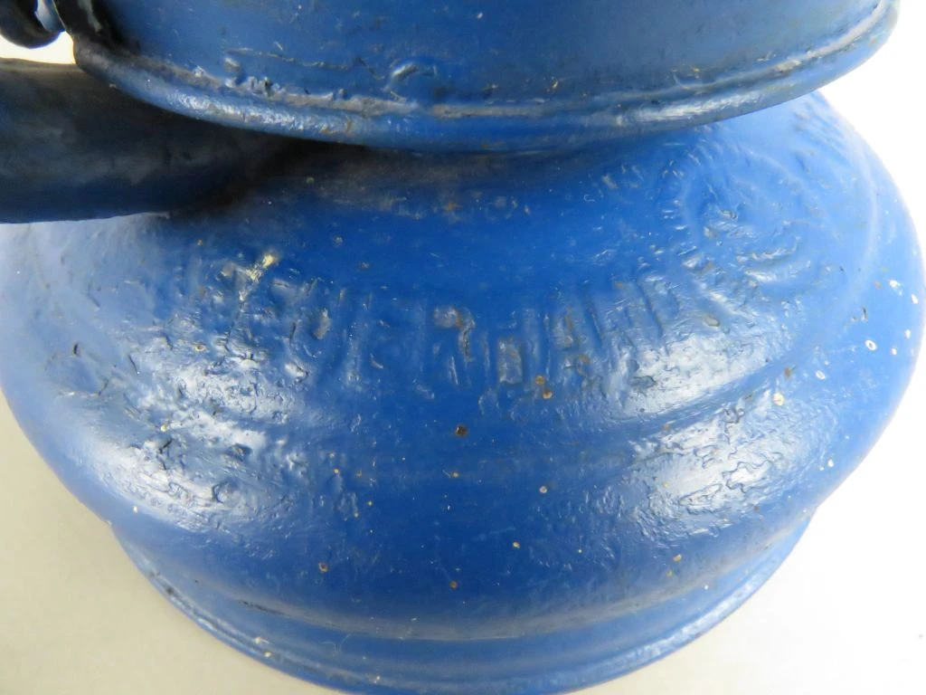 Blauwe vintage petroleumlamp met glazen stolp - foto 5