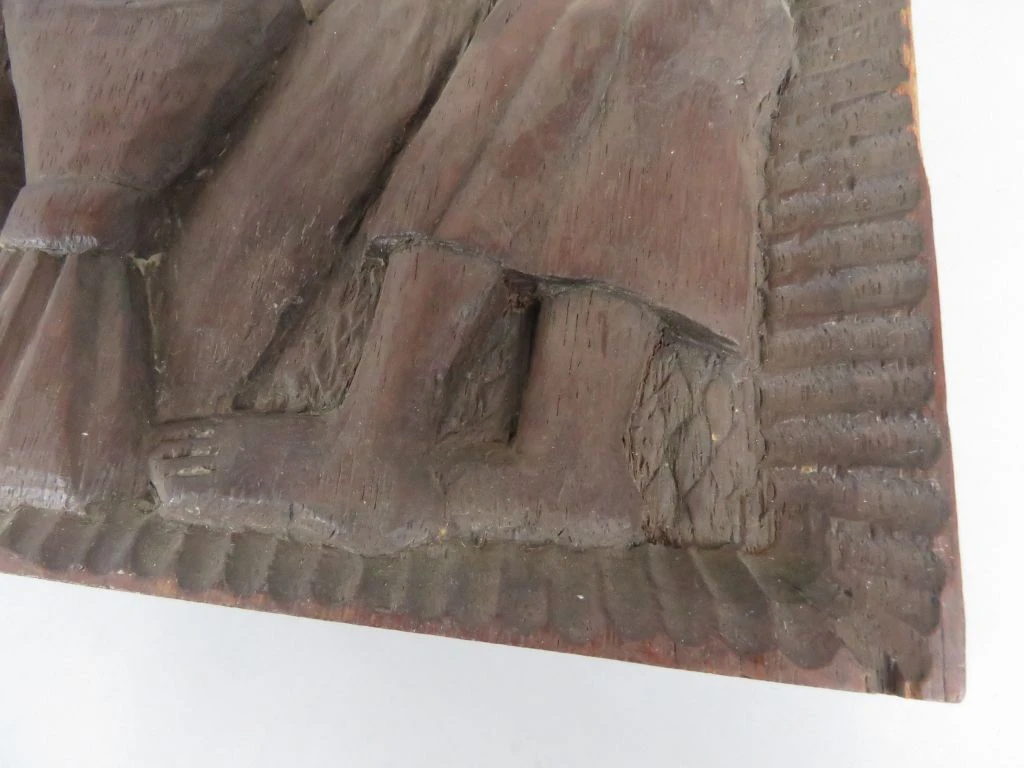 Houtsnijwerk wanddecoratie met figuur en palmboom - foto 5