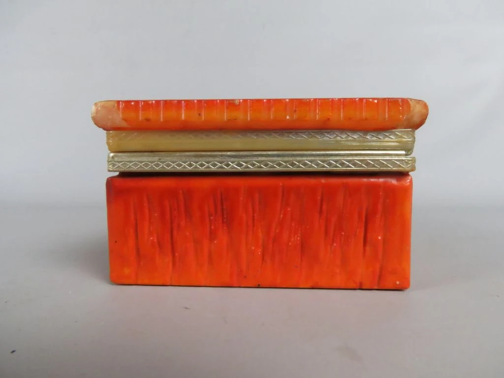 Oranje sieraden- of opbergdoosje met metalen rand - foto 4