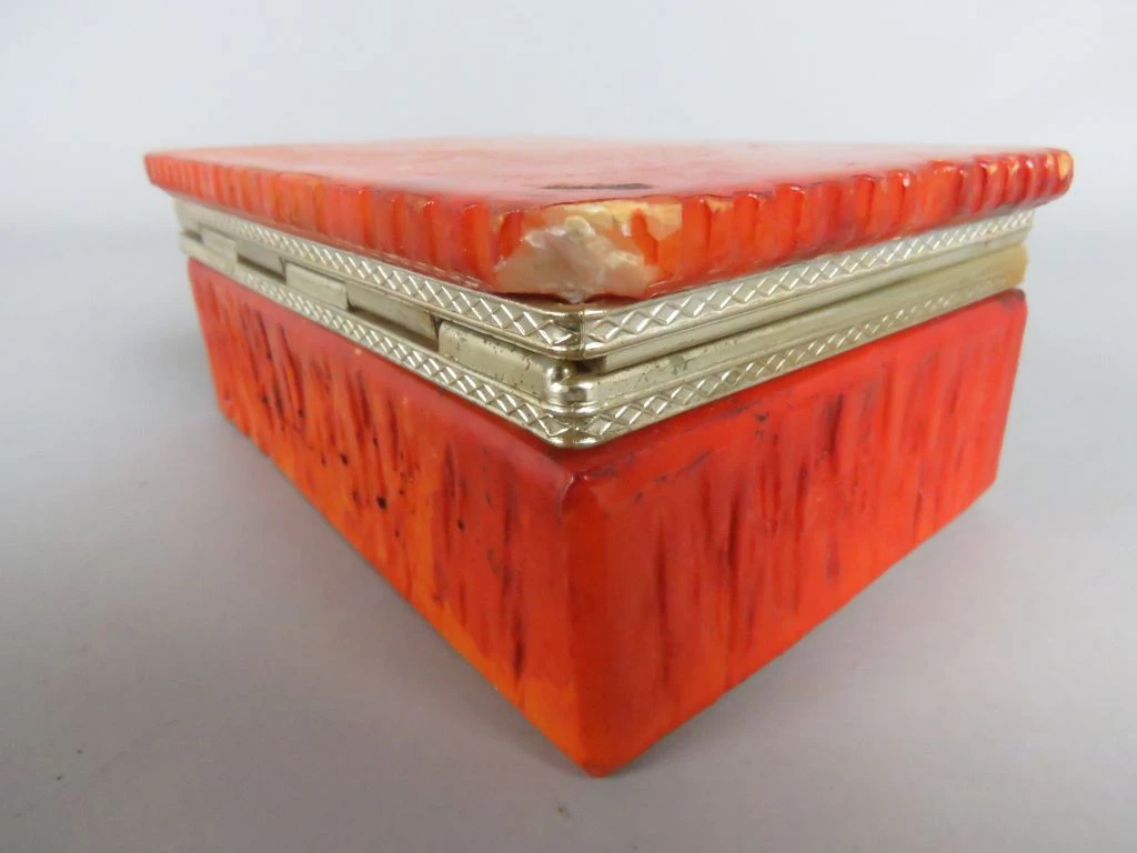 Oranje sieraden- of opbergdoosje met metalen rand - foto 9