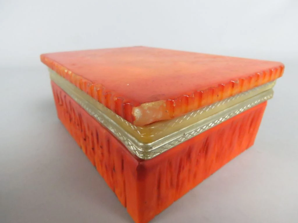 Oranje sieraden- of opbergdoosje met metalen rand - foto 7