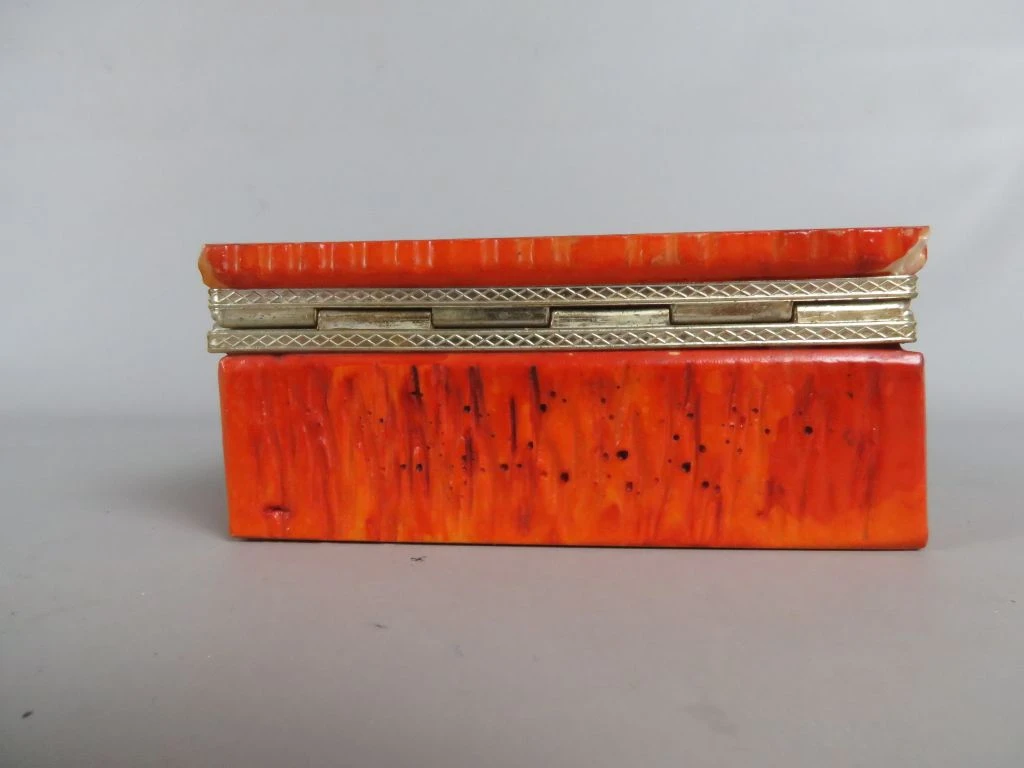 Oranje sieraden- of opbergdoosje met metalen rand - foto 5