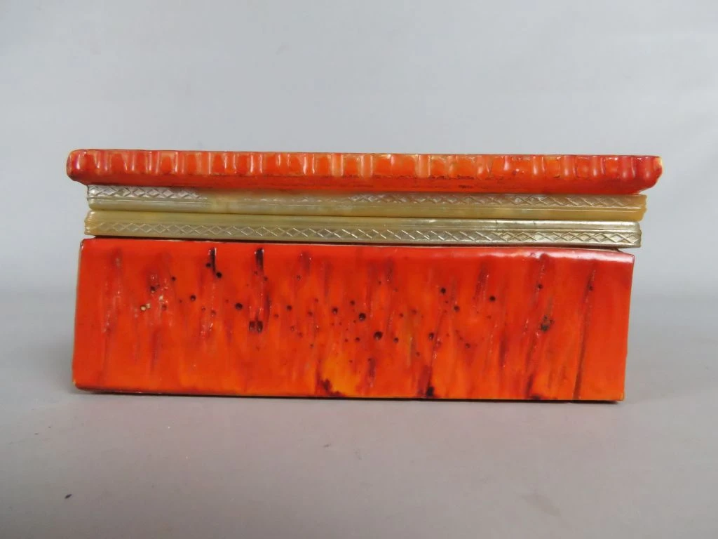 Oranje sieraden- of opbergdoosje met metalen rand - foto 3