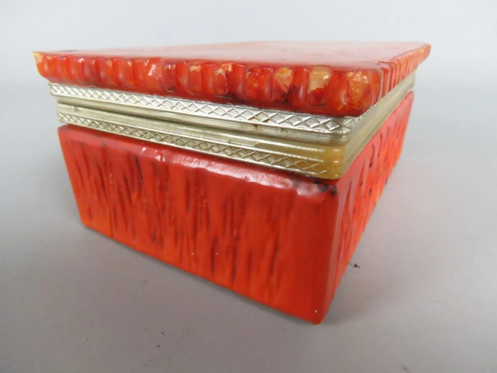 Oranje sieraden- of opbergdoosje met metalen rand - foto 10