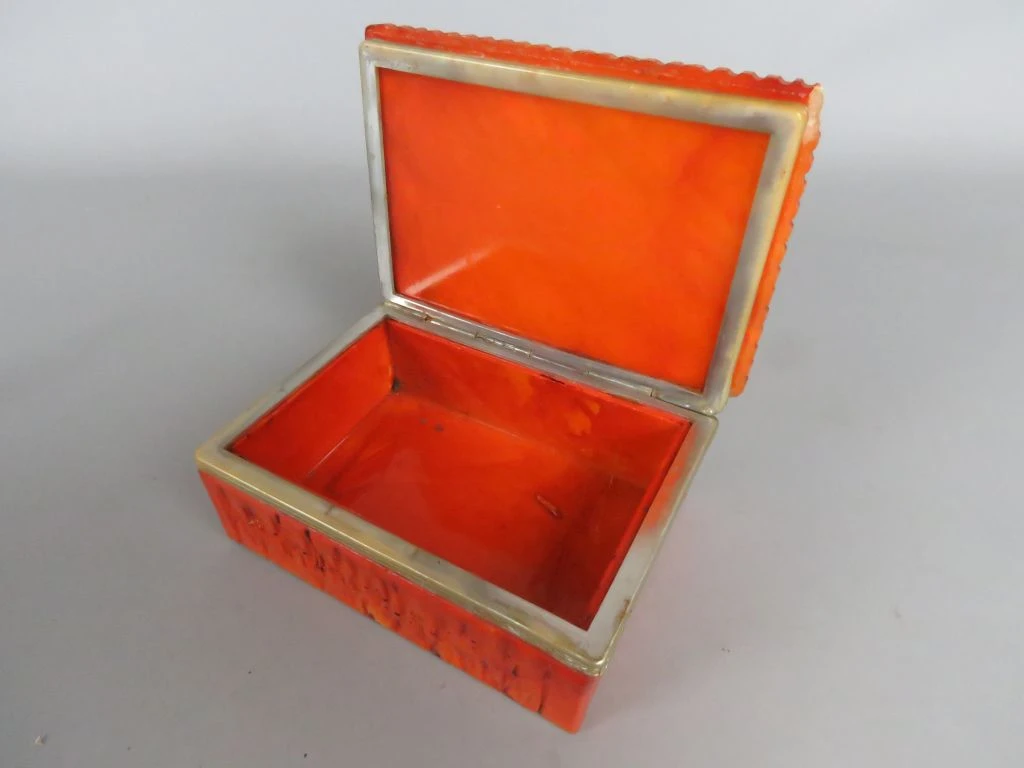Oranje sieraden- of opbergdoosje met metalen rand - foto 2