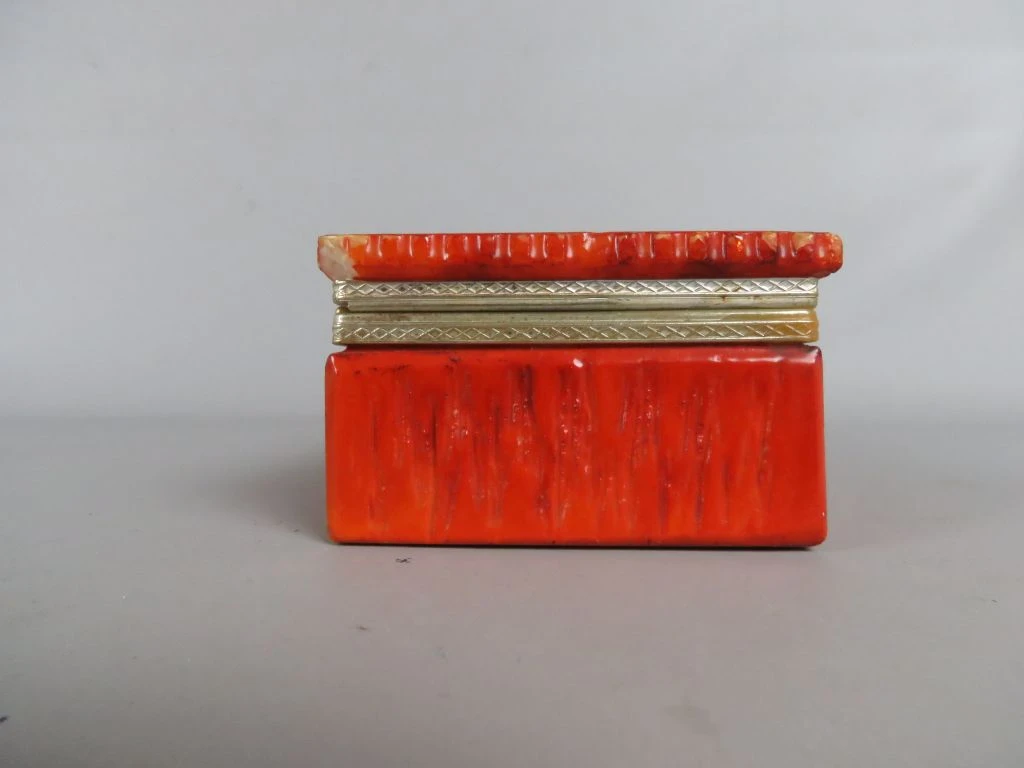 Oranje sieraden- of opbergdoosje met metalen rand - foto 6