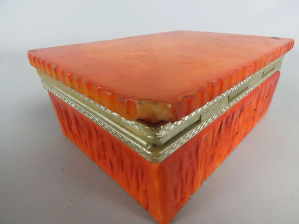 Oranje sieraden- of opbergdoosje met metalen rand - foto 8