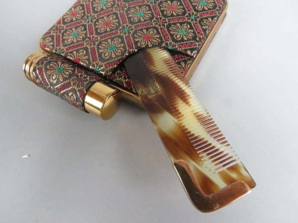 Vintage dames compact met spiegel, kam en parfumflesje - foto 5