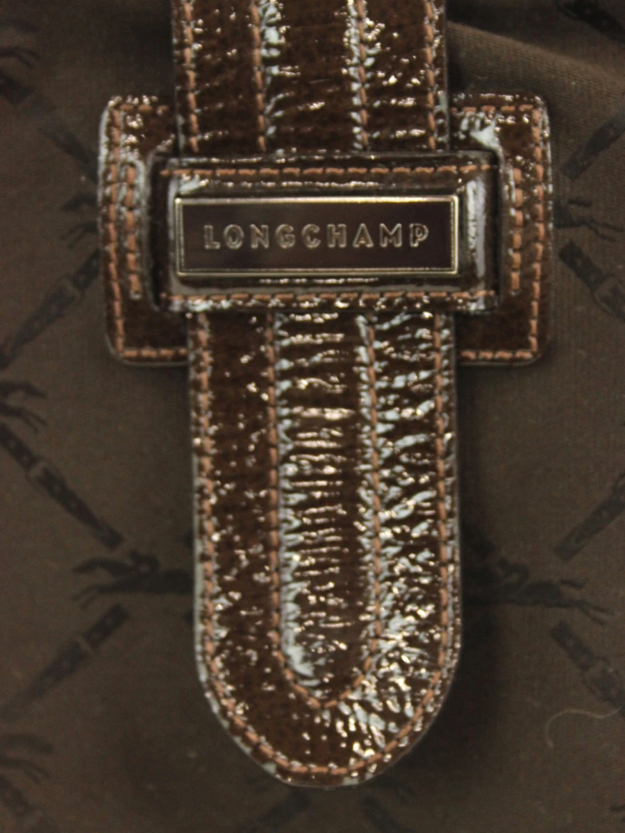 Longchamp - bruine monogram schoudertas in textiel en lakleder - foto 2