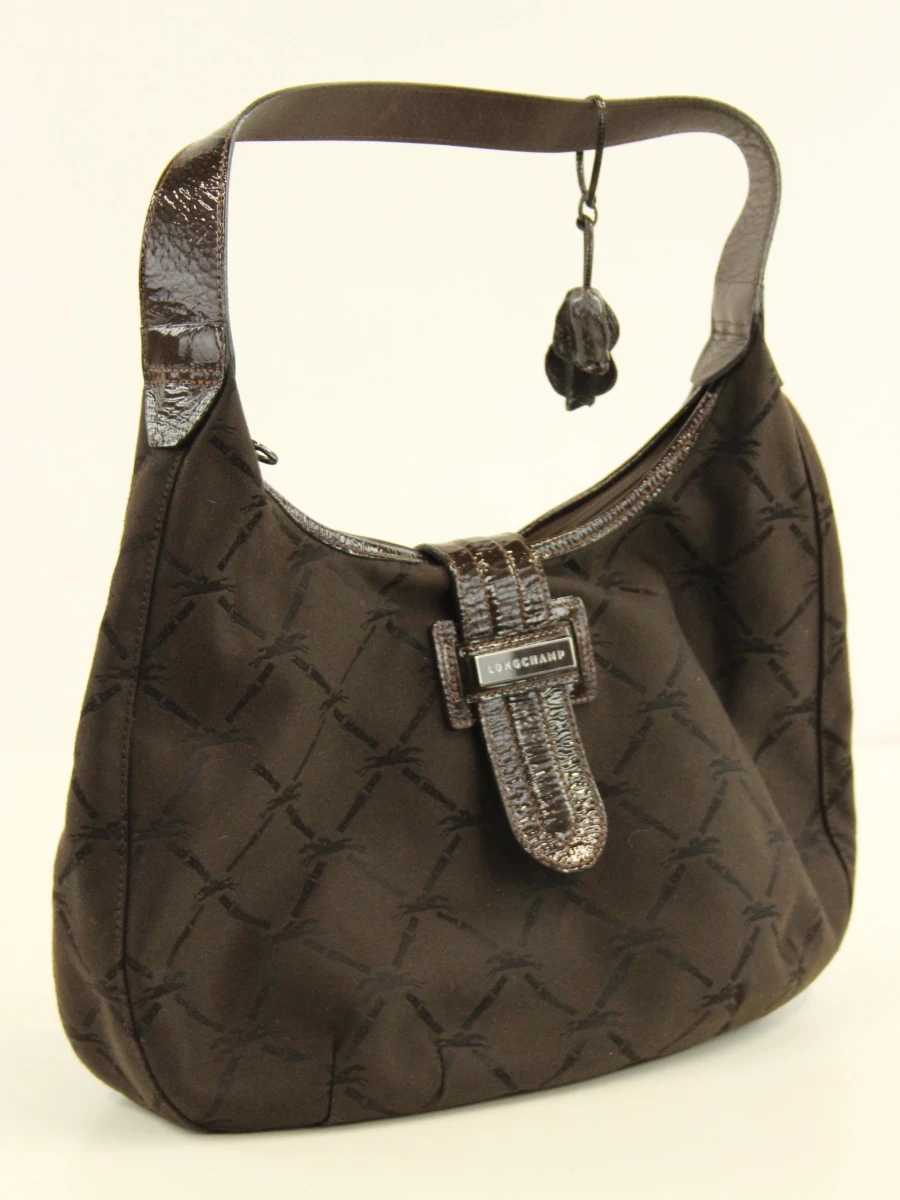 Longchamp - bruine monogram schoudertas in textiel en lakleder - foto 4