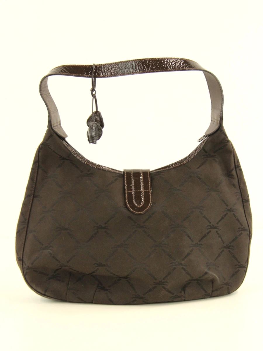 Longchamp - bruine monogram schoudertas in textiel en lakleder - foto 5