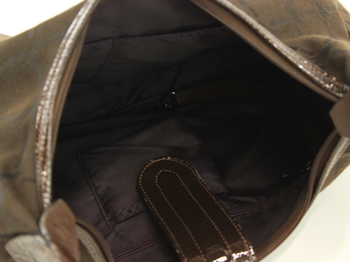 Longchamp - bruine monogram schoudertas in textiel en lakleder - foto 6