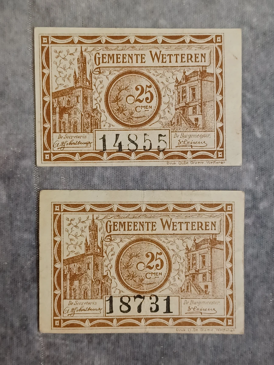 Uniek lot historisch noodgeld WWI – Stad Gent en gemeente Wetteren (1914-1918) - foto 3