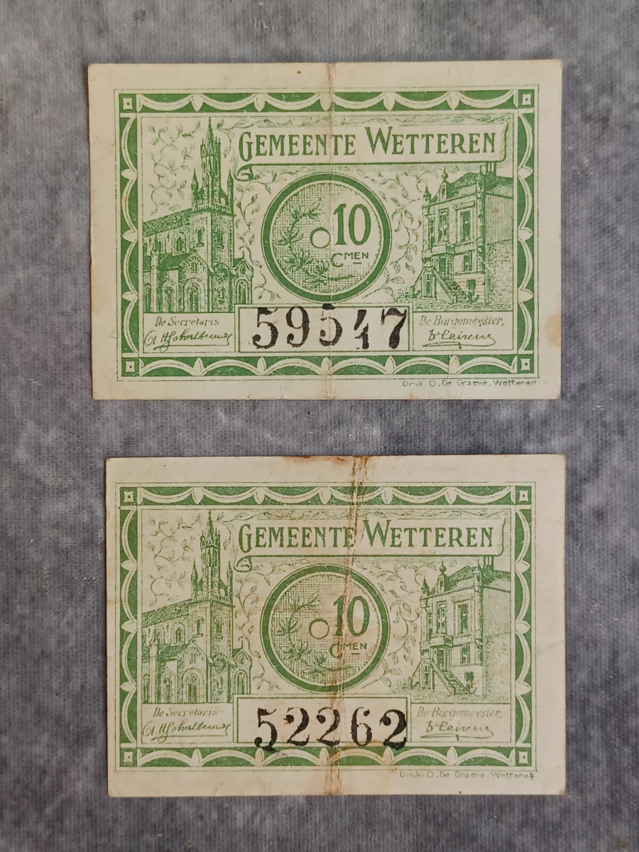 Uniek lot historisch noodgeld WWI – Stad Gent en gemeente Wetteren (1914-1918) - foto 5