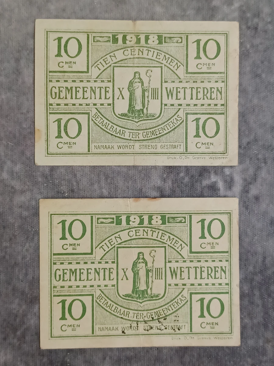 Uniek lot historisch noodgeld WWI – Stad Gent en gemeente Wetteren (1914-1918) - foto 4