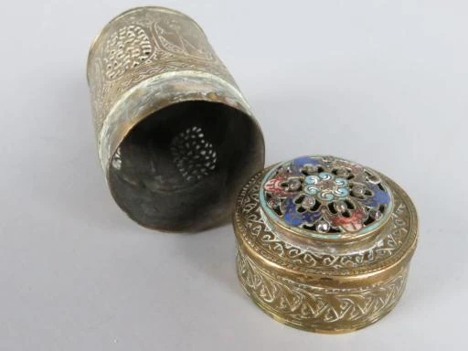 Antiek Koperen Krekeldoosje met Cloisonné-Emaillering - foto 3