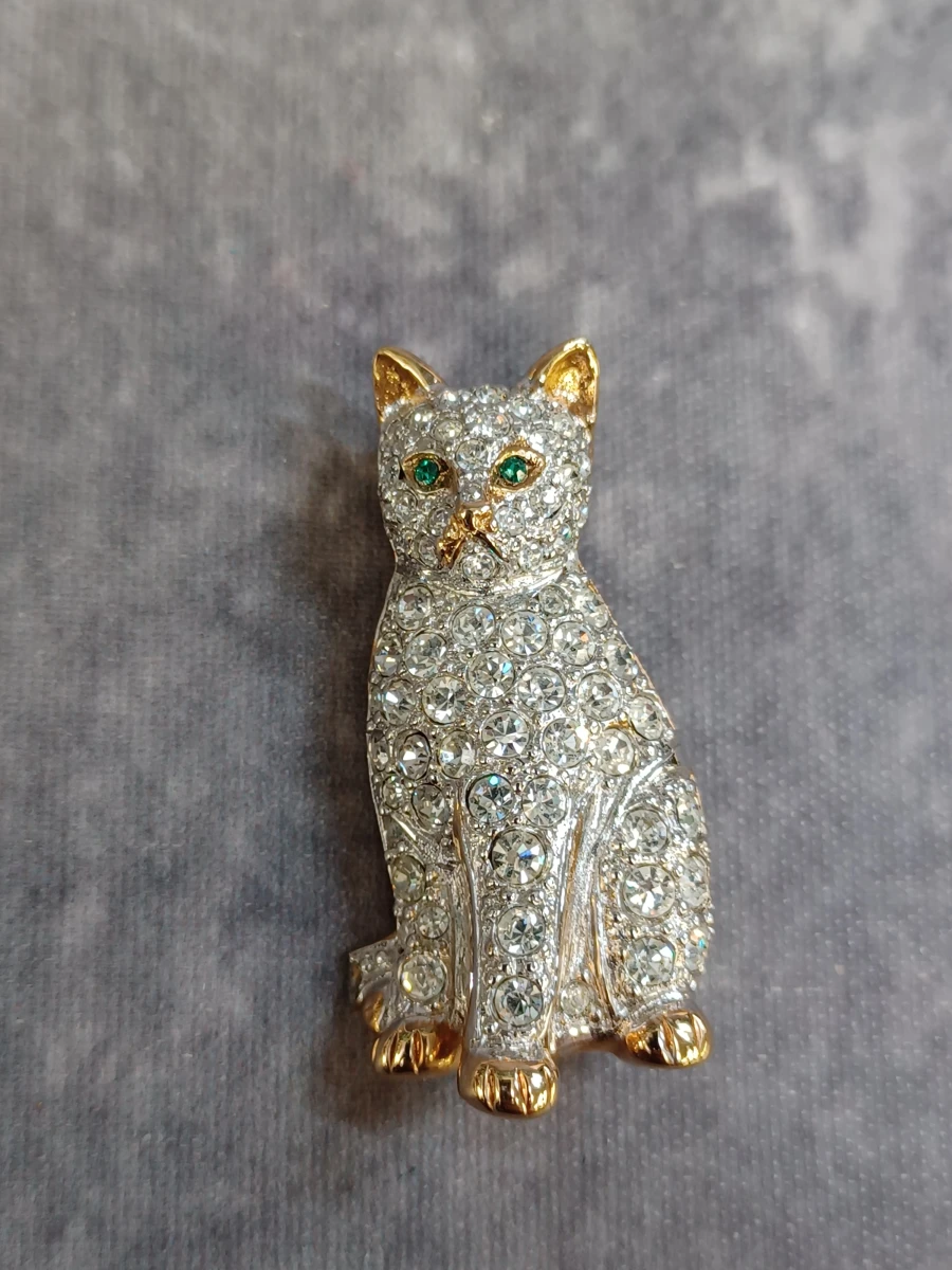 Set van 2 vintage diervormige broches en pins met strass-stenen - foto 5