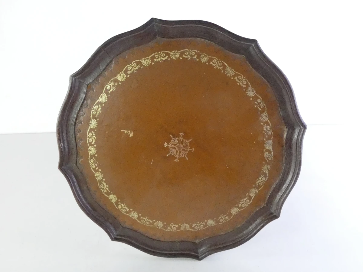 Vintage houten bijzettafeltje met leren blad - foto 2