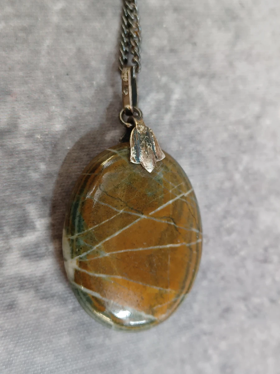 Zilveren ketting met natuurstenen hanger en een Brecciated Jaspis broche - foto 7