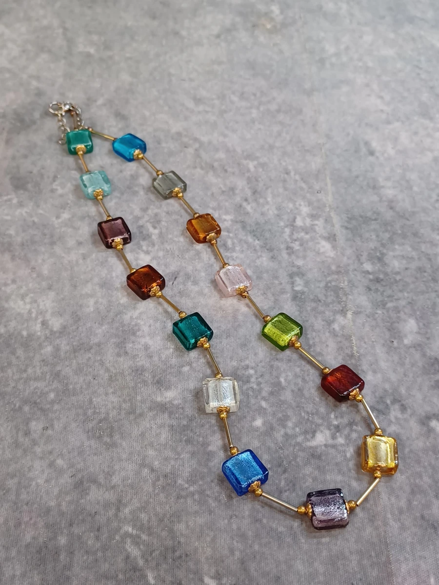 Kleurrijke glazen sieradenset - Halsketting en armband - foto 3