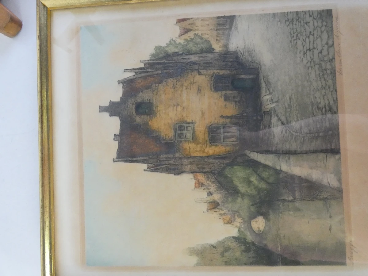 Sfeervolle gekleurde ets "Brugge" Louis Rigaux - foto 3