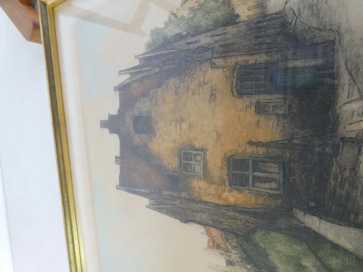 Sfeervolle gekleurde ets "Brugge" Louis Rigaux - foto 4