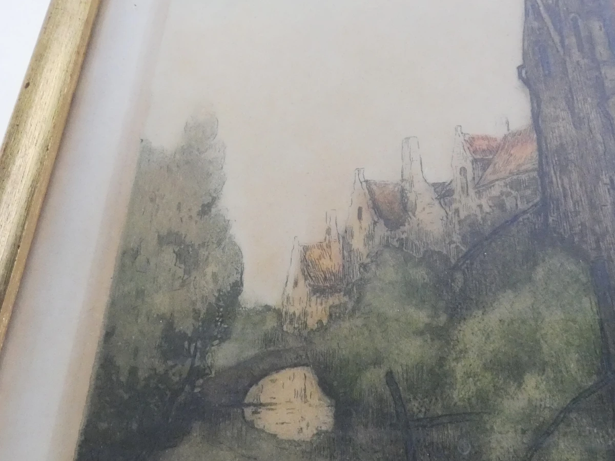 Sfeervolle gekleurde ets "Brugge" Louis Rigaux - foto 5