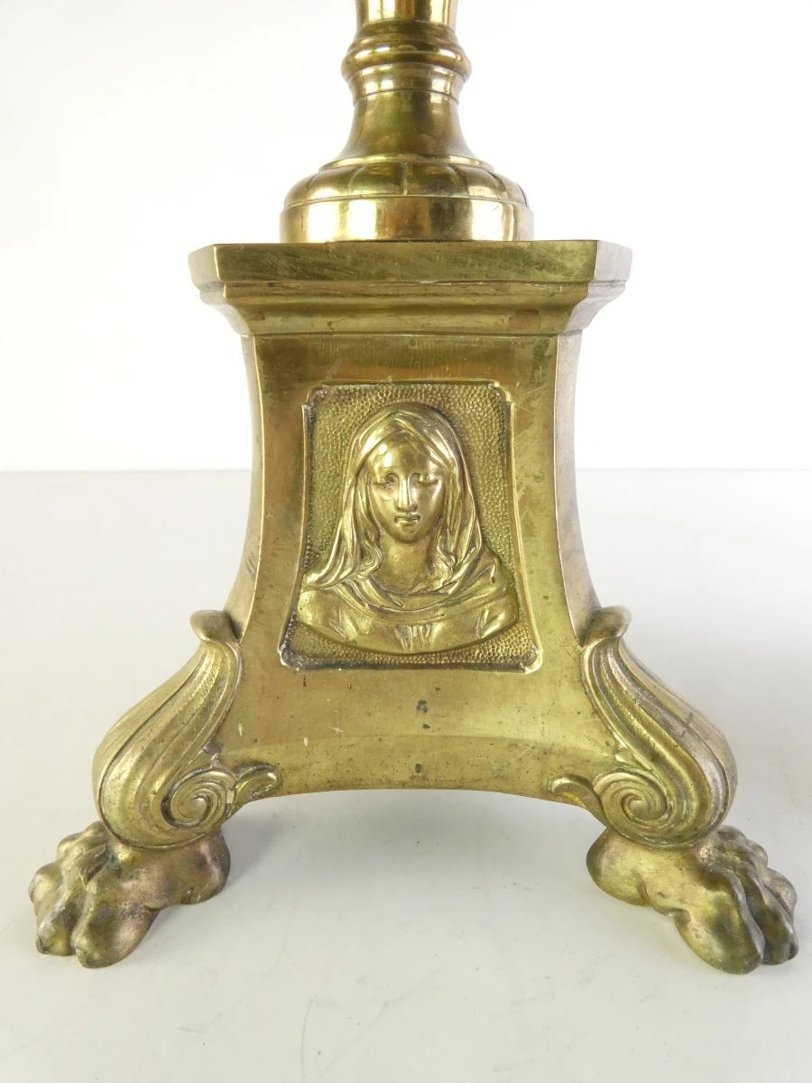 Set van 2 vintage messing kandelaars met religieuze motieven - foto 4