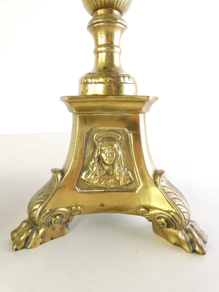 Set van 2 vintage messing kandelaars met religieuze motieven - foto 5