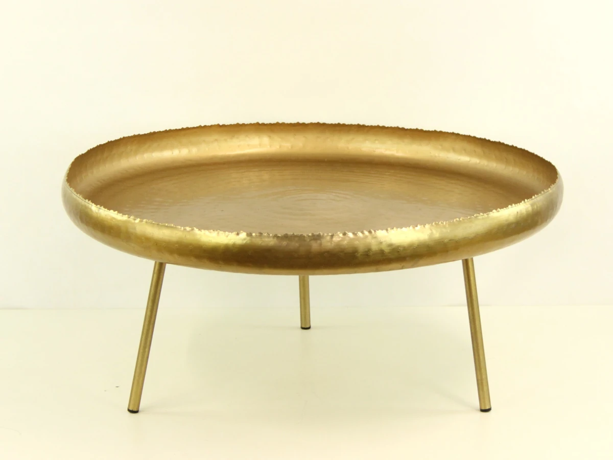 Ronde goudkleurige salontafel – gehamerd metaal – Ø 83 cm - foto 2