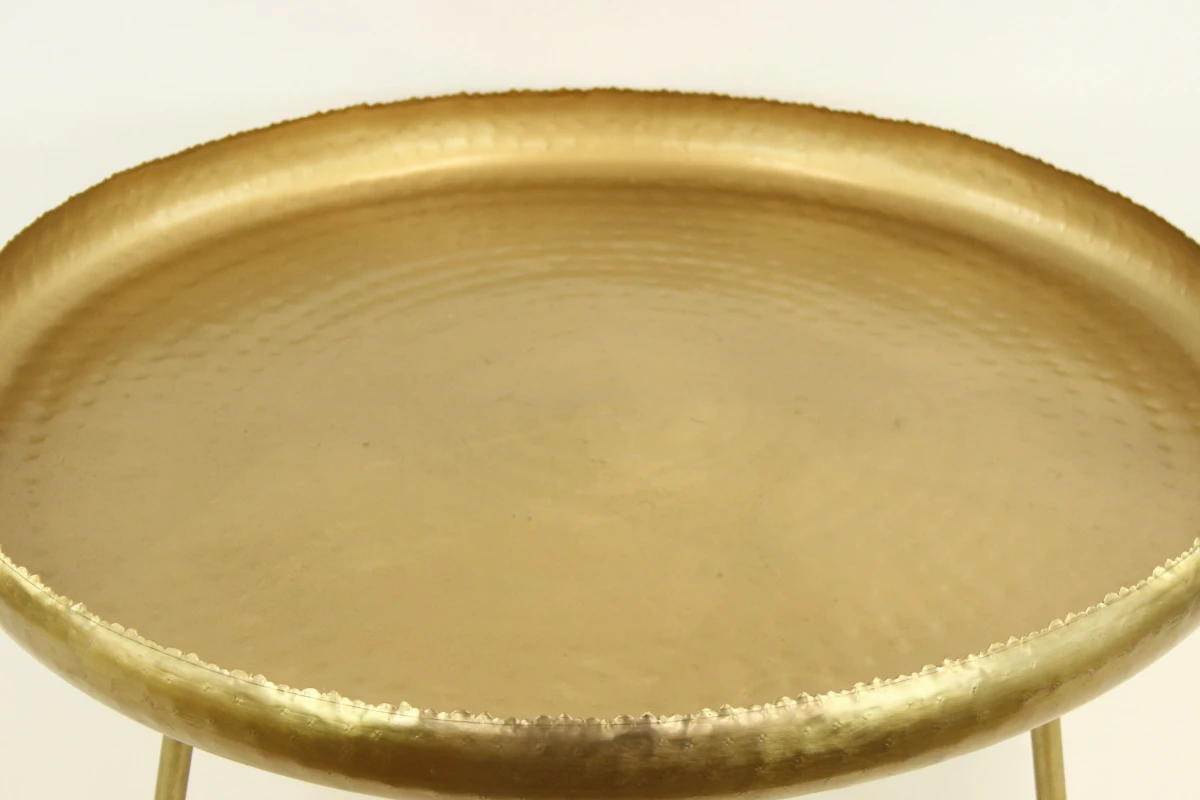 Ronde goudkleurige salontafel – gehamerd metaal – Ø 83 cm - foto 4
