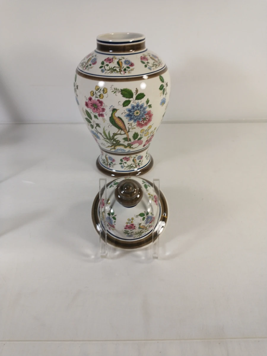 Decoratieve porseleinen dekselvaas met bloemen- en vogelmotief - foto 5