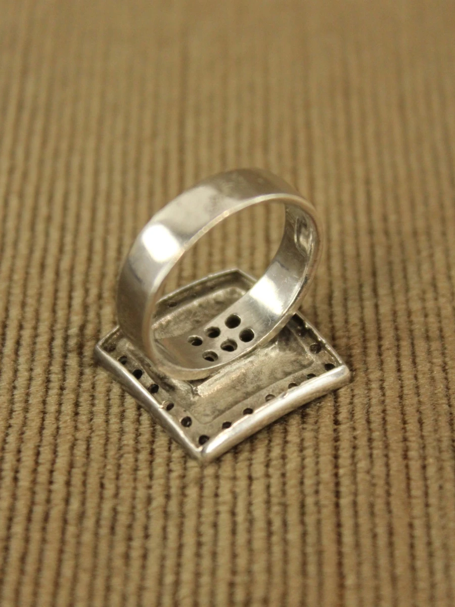 Sterling zilveren ring met vierkante, rijk bezette ringkop - foto 5